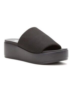 Madden NYC Size 10 Slide Sandals Platform Black Stretchy Open-Toe Casual